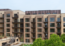 Side view of a high rise residential building.